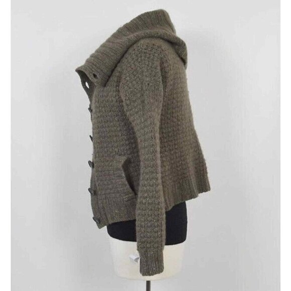 Theory Wool Cashmere Tootsie New Tweed Forest Green Thick Knit Cardigan Sweater - Picture 4 of 12